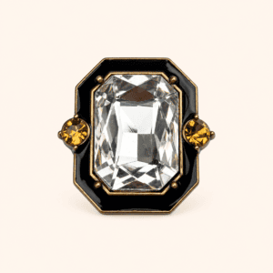 Claudette Clip – White stone black enamel Clip Claudette - Pierre blanche émaillage noir