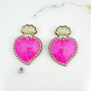 Bijoux de bouton Exvoto rose fluo pailletté