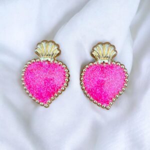 Bijoux de bouton Exvoto rose fluo pailletté