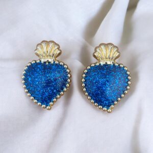 Bijoux de bouton Exvoto bleu pailleté
