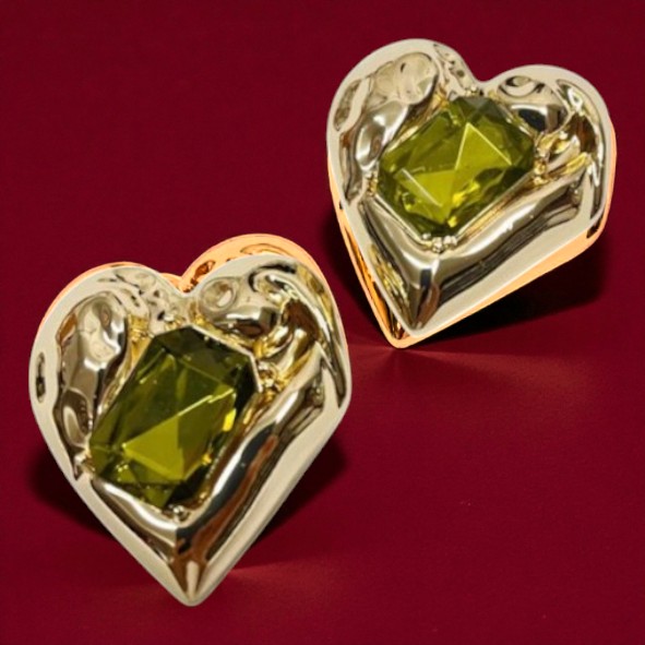 Bijoux de gros bouton XL - Coeur Diva - Pierre Olive