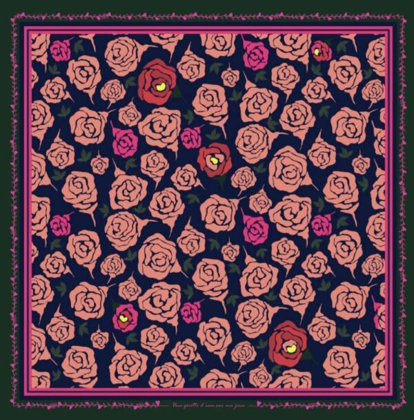 Rose ARTY marine Foulard Carré "Rose ARTY marine"