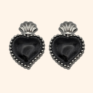 Bijoux de bouton Exvoto argent et noir pailleté