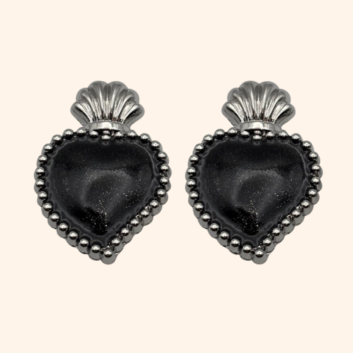 Bijoux de bouton Exvoto argent et noir pailleté