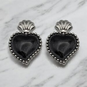 Bijoux de bouton Exvoto argent et noir pailleté