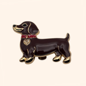 Clip Teckel Achille choco collier strass rouge mat