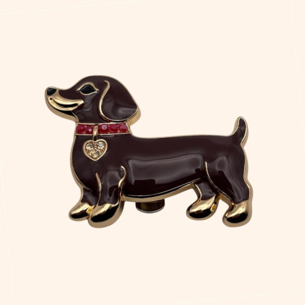 Clip Teckel Achille choco collier strass rouge mat