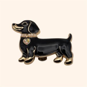 Clip Teckel Achille noir collier strass opale rainbow