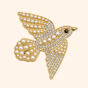 Clip L’oiseau Strass & perle Doré Clip L'oiseau Strass & perle Doré