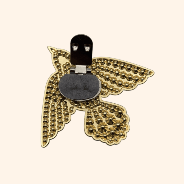 Clip L’oiseau Strass & perle Or verso_ouvert Clip L'oiseau Strass & perle Doré