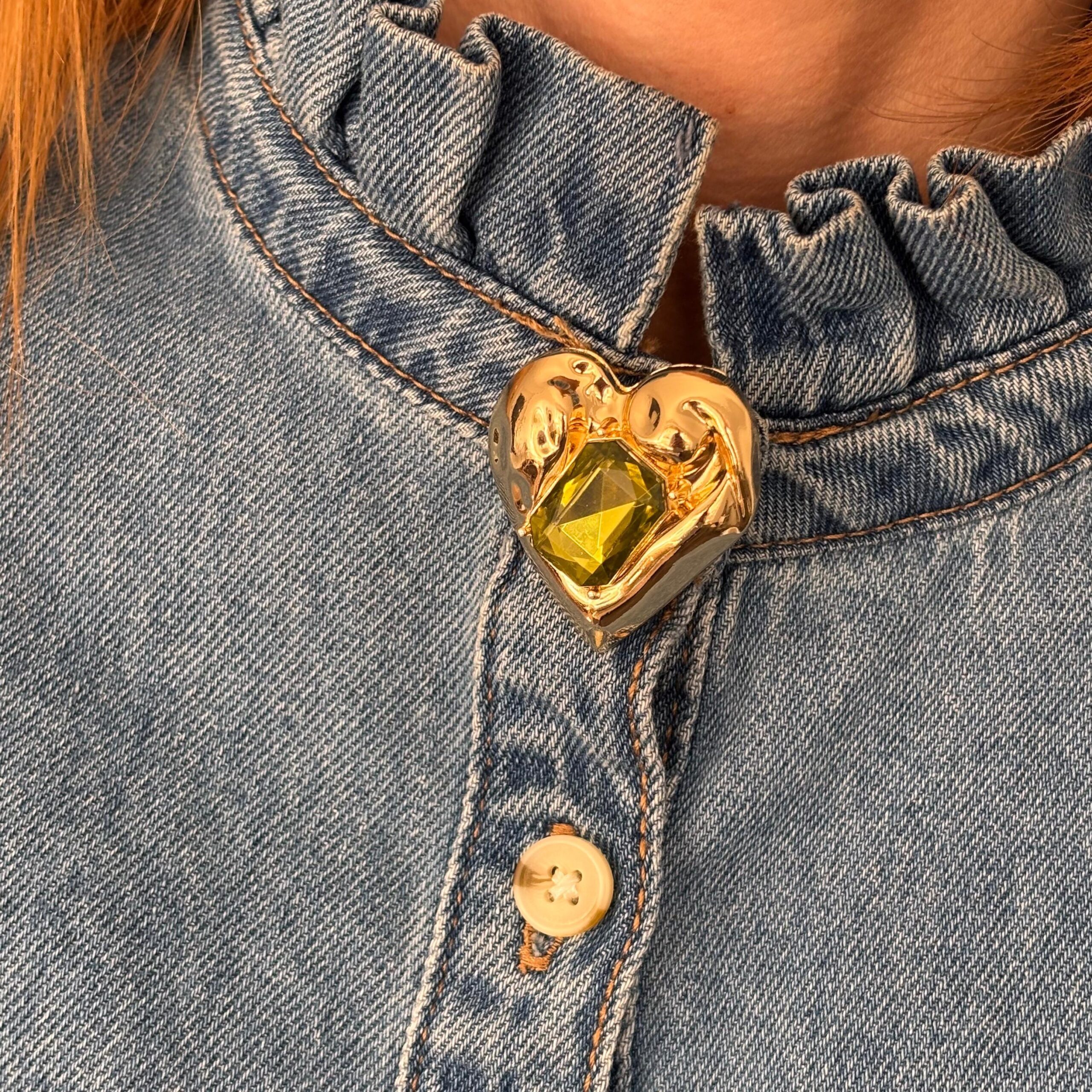 Bijoux de gros bouton XL - Coeur Diva - Pierre Olive – Image 2