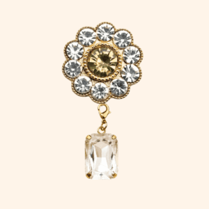 Your paragraph text (3) Bijou de bouton Fleur de Fraisier & sa pampille Cabochon Cristal Blanc Interchangeable
