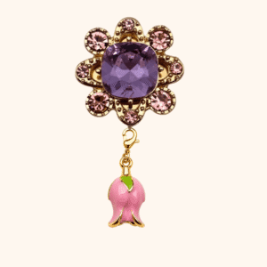 Purple button jewel pink tulip tassel Bijou de bouton Violette base & sa Pampille Tulipe Rosée – Interchangeable