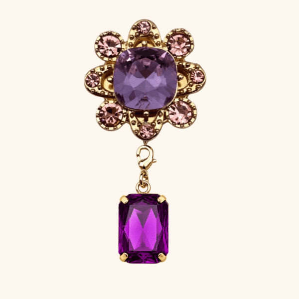 Bijou de bouton Violette base & sa Pampille Cabochon violet Interchangeable