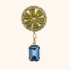 Bijou de bouton Tranche de citron & sa pampille cabochon bleu interchangeable