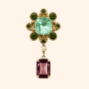 Bijou de bouton Émeraude Botanique et sa pampille amarante
