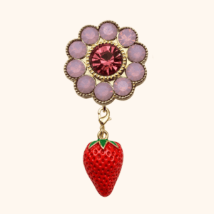 Bijou de bouton fleur de fraisier rose & sa pampille cabochon fraise interchangeable
