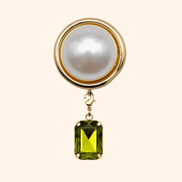 Bijou de bouton Perle base & sa Pampille Cabochon interchangeable vert Olive