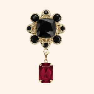 Bijou de bouton ÉCLIPSE NOIRE & sa Pampille Cabochon Rouge GRENAT