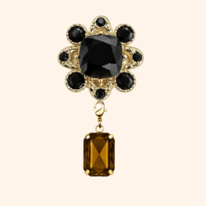 Bijou de bouton ÉCLIPSE NOIRE – BASE_pampille_cognac Bijou de bouton ÉCLIPSE NOIRE & sa Pampille Cabochon interchangeable COGNAC