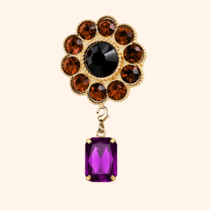 Bijou de bouton Fleur de fraisier MOKA Cuivré & sa Pampille Cabochon PURPLE Bijou de bouton Fleur de fraisier MOKA Cuivré & sa Pampille Cabochon PURPLE
