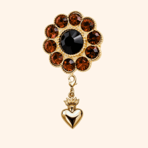 Bijou de bouton Fleur de fraisier MOKA Cuivré & sa Pampille EXVOTO interchangeable