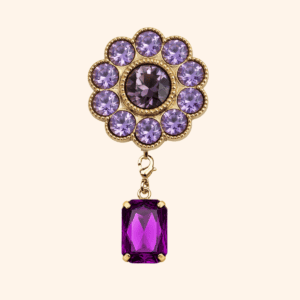 Bijou de bouton Fleur de fraisier PARME Impérial & sa Pampille Cabochon PURPLE