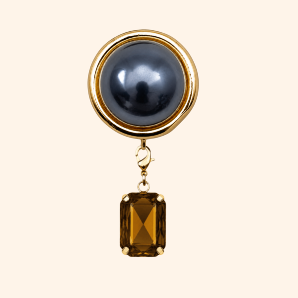 Bijou de bouton Perle de LUNE NOIRE base & sa Pampille Cabochon interchangeable COGNAC Bijou de bouton Perle de LUNE NOIRE base & sa Pampille Cabochon interchangeable COGNAC