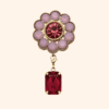 bijou_de_bouton_fleur_rose_pampille_rouge Bijou de bouton fleur de fraisier rose & sa Pampille Cabochon Rouge Grenat